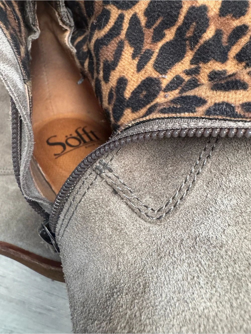 Sofft Women’s Taupe Suede Knee-High Lace-Up Boots